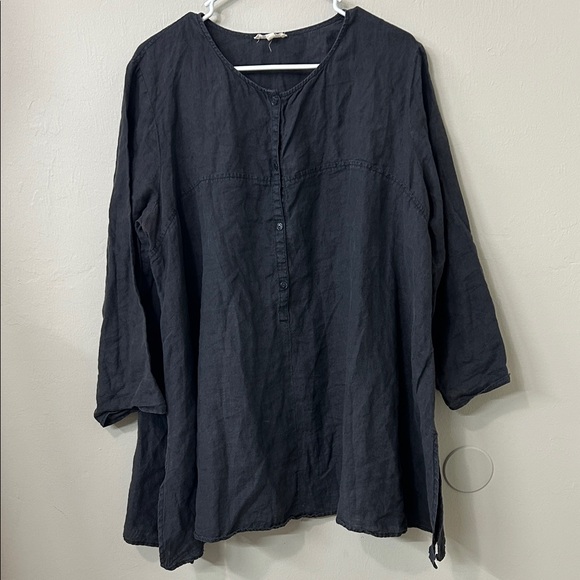 Eileen Fisher Tops - Eileen Fisher Charcoal Button-Up Tunic Top Sz L 100% Irish linen